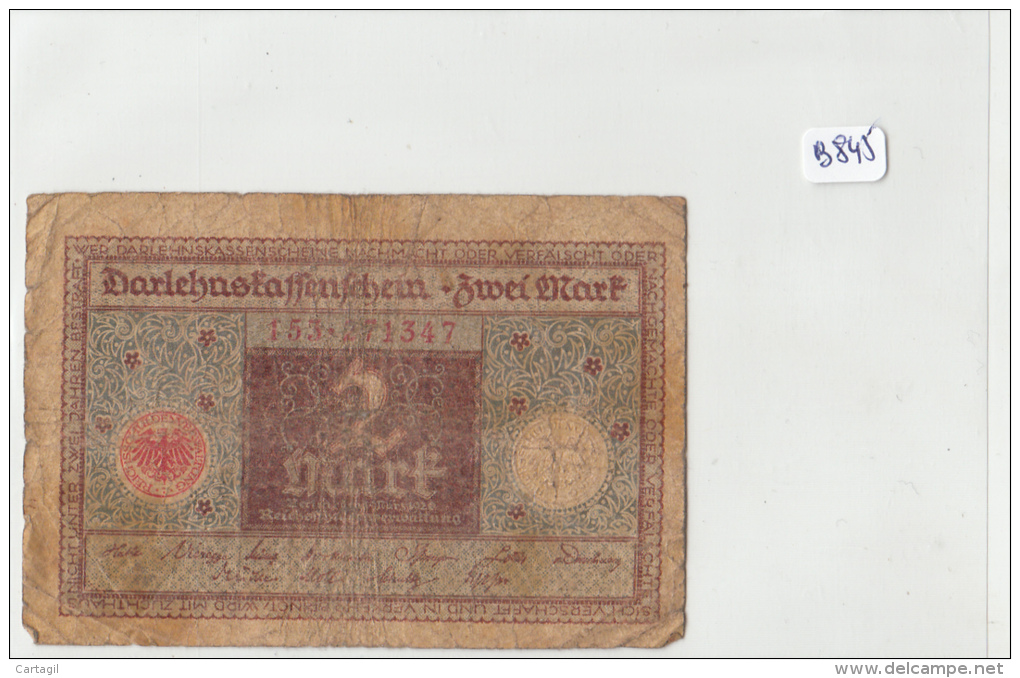 Billets - B845-  Allemagne   - Billet 2  Mark 1920 ( Type, Nature, Valeur, état... Voir 2 Scans) - Reichsschuldenverwaltung