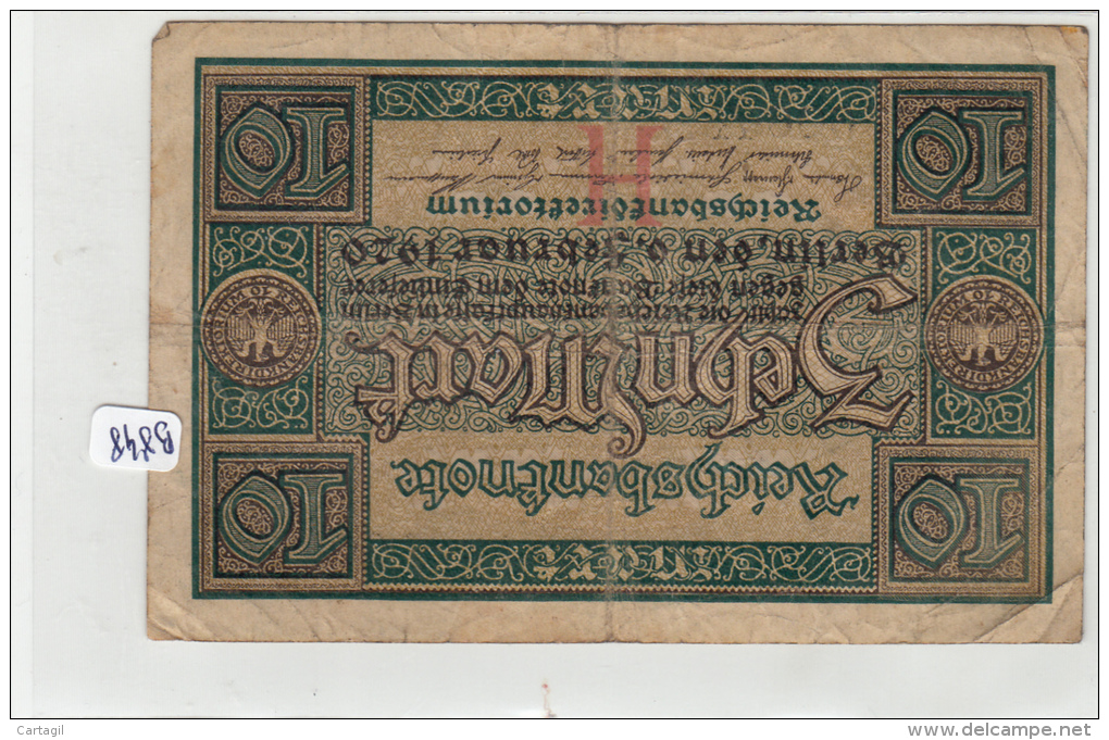 Billets - B848-  Allemagne   - Billet 10 Mark 1920 ( Type, Nature, Valeur, état... Voir 2 Scans) - 10 Mark