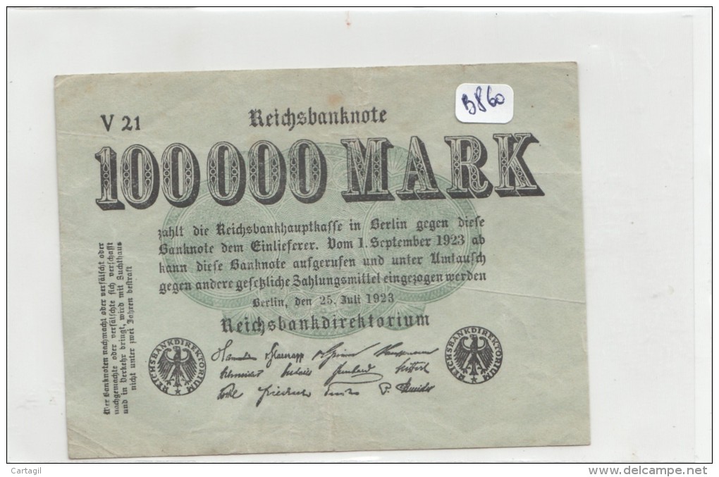 Billets - B860-  Allemagne   - Billet 100 000 Mark 1923 ( Type, Nature, Valeur, état... Voir  Scan) - 100.000 Mark