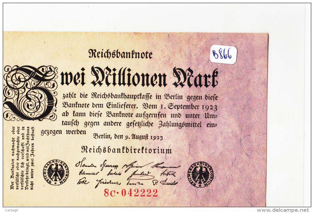 Billets - B866-  Allemagne   - Billet Zwei  Millionen   Mark 1923 ( Type, Nature, Valeur, état... Voir Scan) - 2 Mio. Mark