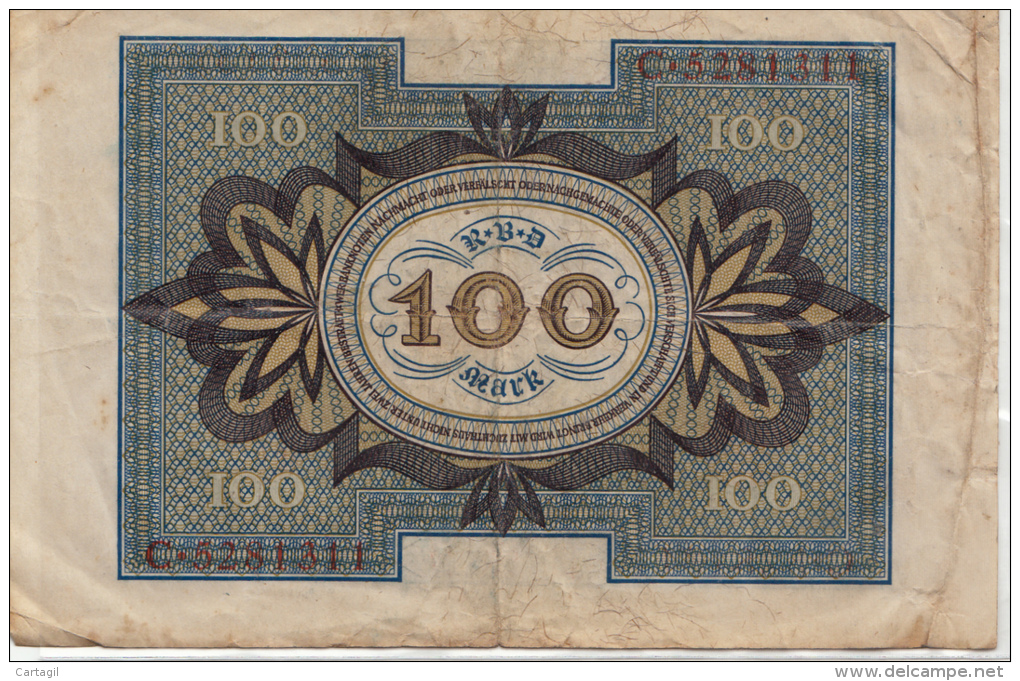 Billets - B855-  Allemagne   - Billet 100 Mark 1920  ( Type, Nature, Valeur, état... Voir 2scans) - 100 Mark