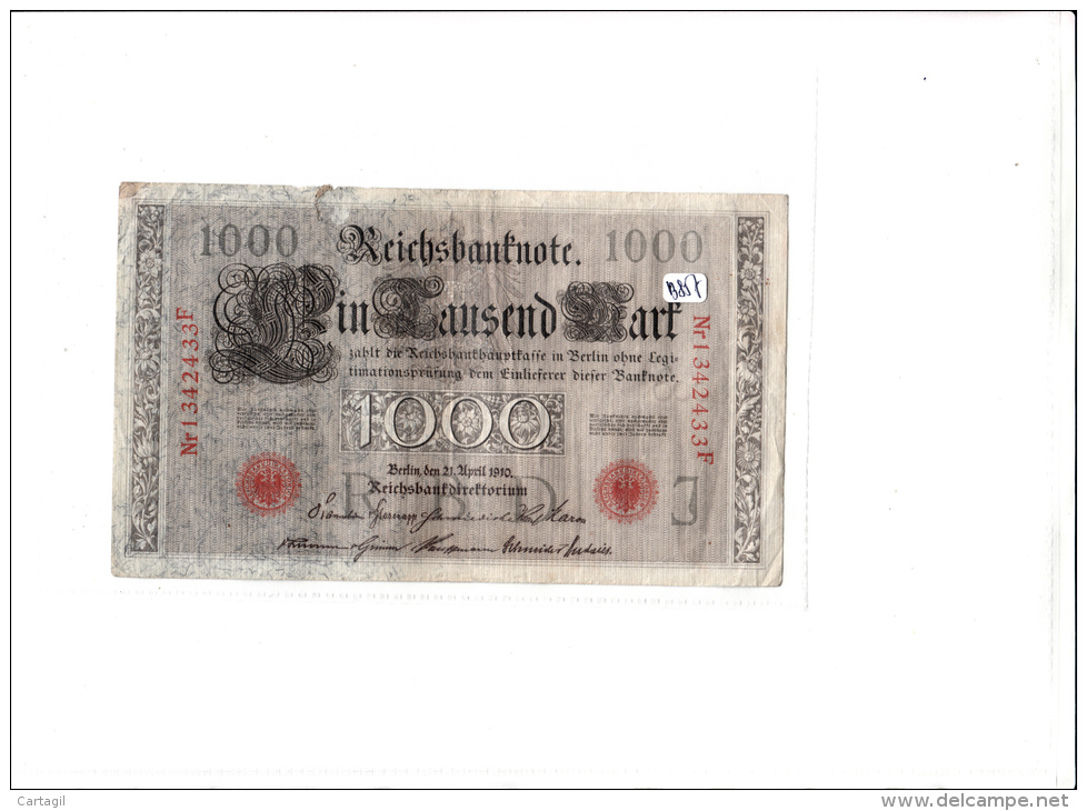 Billets - B857-  Allemagne   - Billet 1000 Mark 1910  ( Type, Nature, Valeur, état... Voir 2scans) - 1000 Mark