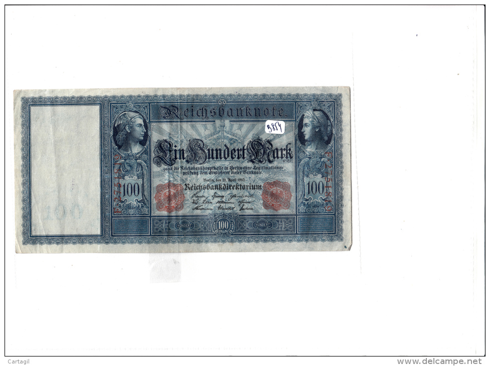 Billets - B854-  Allemagne   - Billet 100 Mark 1910  ( Type, Nature, Valeur, état... Voir 2scans) - 100 Mark