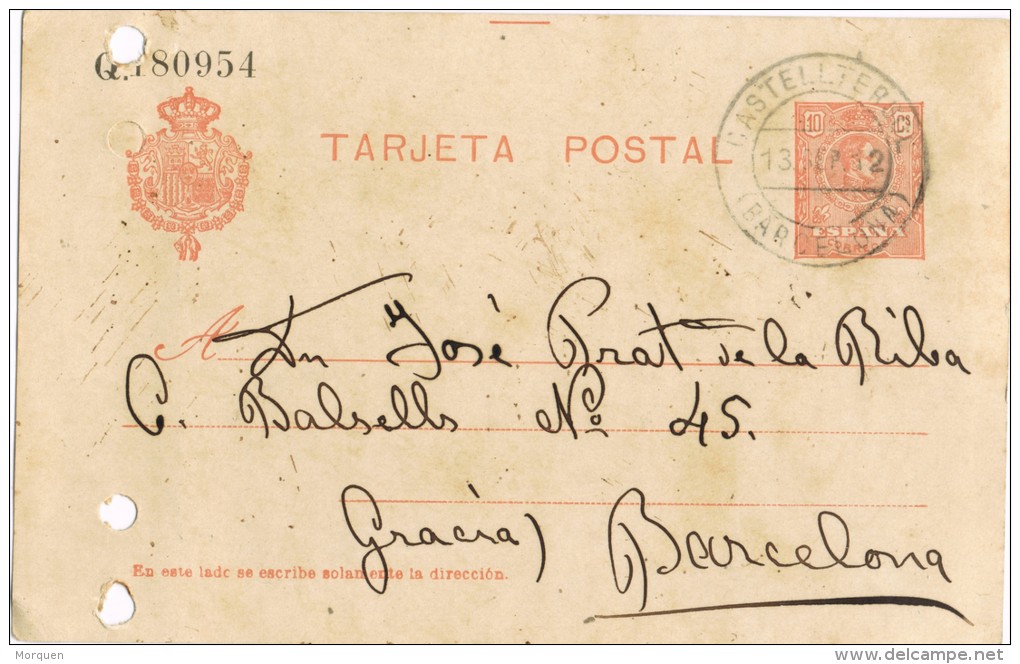 3612. Entero Postal CASTELLTERSOL (Barcelona) 1912 - 1850-1931