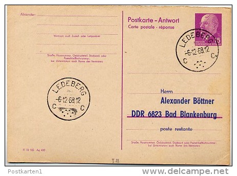 DDR P74 A Antwort-Postkarte PRIVATER ZUDRUCK Böttner #1   LEDEBERG (GENT) Belgien 1968 - Cartes Postales Privées - Oblitérées