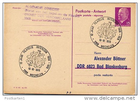 WAPPEN MECHELEN  Belgien 1970 Auf  DDR P74 A Antwort-Postkarte ZUDRUCK #1 - Enveloppes