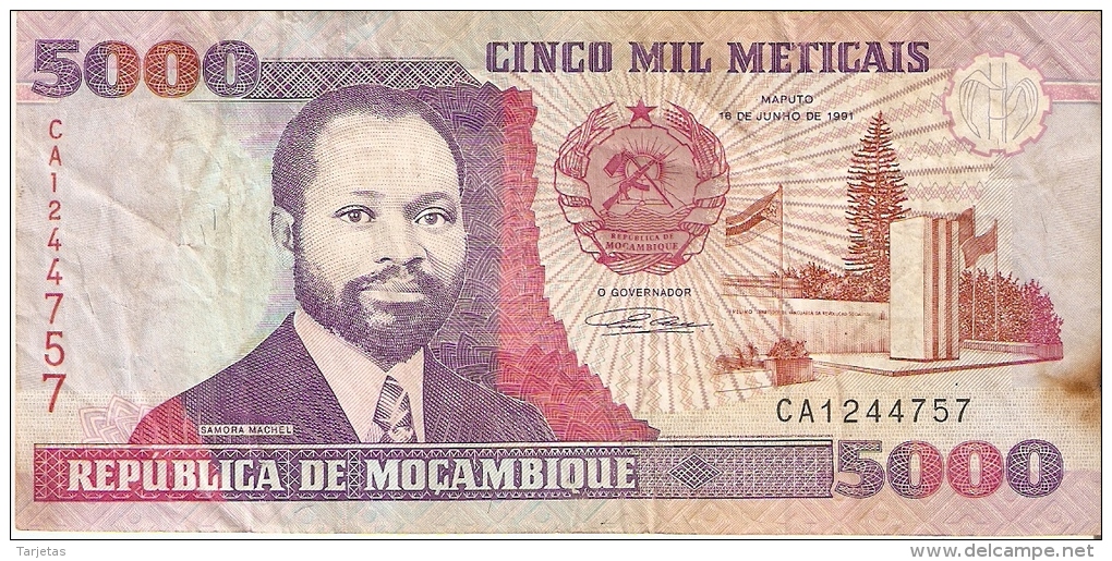 BILLETE DE MOZAMBIQUE DE 5000 METICAIS DEL AÑO 1991 (BANKNOTE) - Mozambique