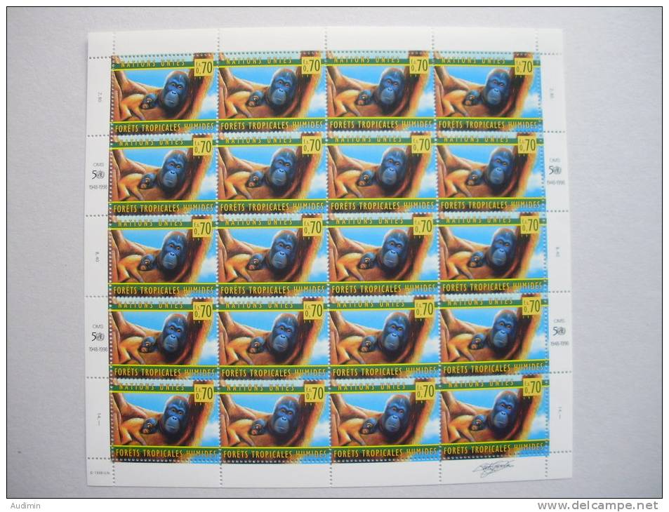 UNO-Genf 346 Sc 323 Kleinbogen ++ MNH, 50 J. Weltgesundheitsorganisati On (WHO): Schutz D. Trop. Regenwaldes, Orang-Utan - Blocs-feuillets