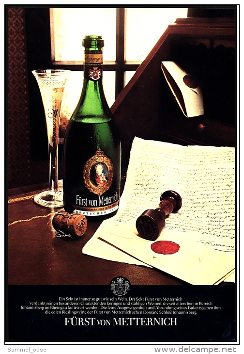 Reklame Werbeanzeige  -  Sekt  Fürst Von Metternich ,  Ein Sekt Ist Immer So Gut Wie Sein Wein  ,  Von 1972 - Sonstige & Ohne Zuordnung