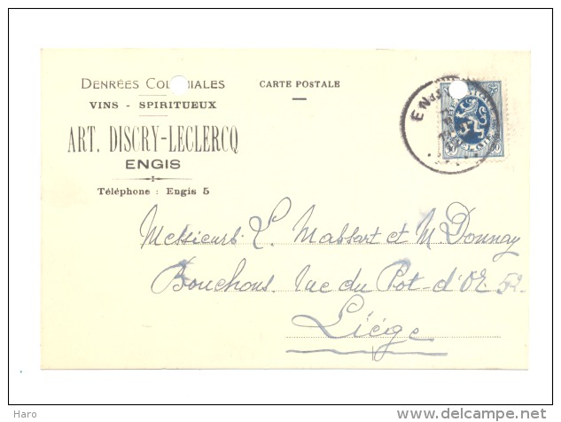 Carte Lettre - Denrées Coloniales, Vins Et Spirituex Art. Discry - Leclercq à ENGIS  1935 (b120) - Engis