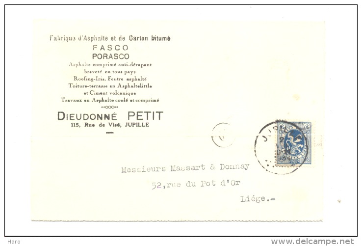 Carte Lettre - Fabrique D'Asphalte Et Carton Bitumé Dieudonné PETIT à Jupille 1934 (b120) - Fléron