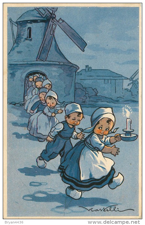 Castelli - Illustrateur - Italie - "Moulin à Vent - Bougie" - édit; Gasparini N° 540/2 -(voir 2 Scans) - Castelli