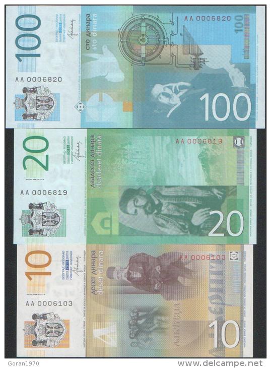 SERBIA NEW BANKNOTE LOT  10 - 20 - 100 DINARA 2013 UNC ,new Governor Jorgovanka Tabakovi&#263; - Serbia