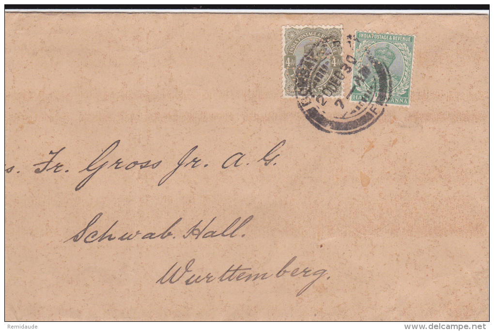 INDIA / PERFIN - 1930 - ENVELOPPE Avec TIMBRES PERFORES (NATIONAL BANK OF INDIA) De BOMBAY => SCHWÄBISCH HALL (GERMANY) - Perfins