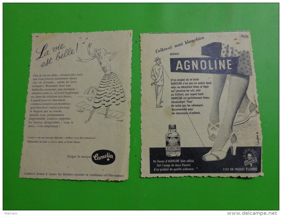 Pub Sur Papier Decoupee Sur Revue--camelia Serviette Hygienique-agnoline  Detachant Pour Chaussure - Advertising