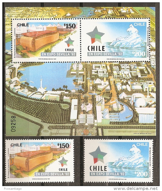 SEVILLA'92 - CHILE 1992 - Yvert #1108/09+H40 - MNH ** - 1992 – Sevilla (España)