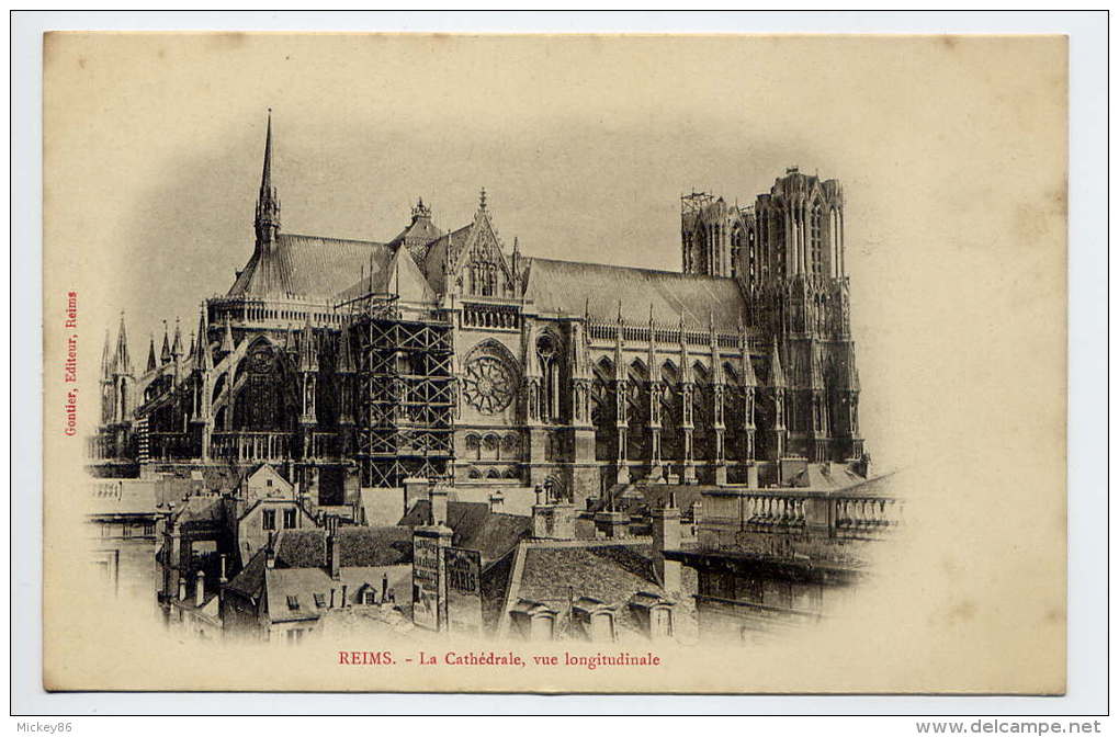 REIMS---Cathédrale-Vue Longitudinale (travaux,réfection) éd Gontier--carte Précurseur - Reims