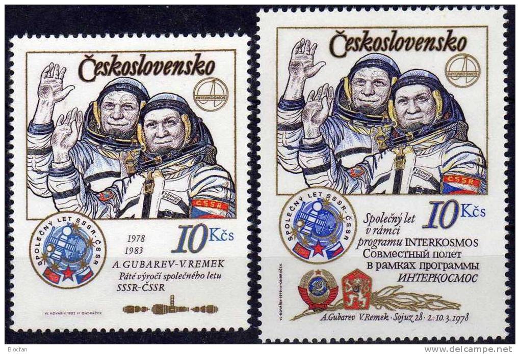 Kosmonauten-Flug Remek 1978 CSSR 2493 I In Block 39 Plus 2710 Aus Bl.53 ** 10€ Kosmonaut Gubarow Remek Space Set Of CSR - Luchtpost