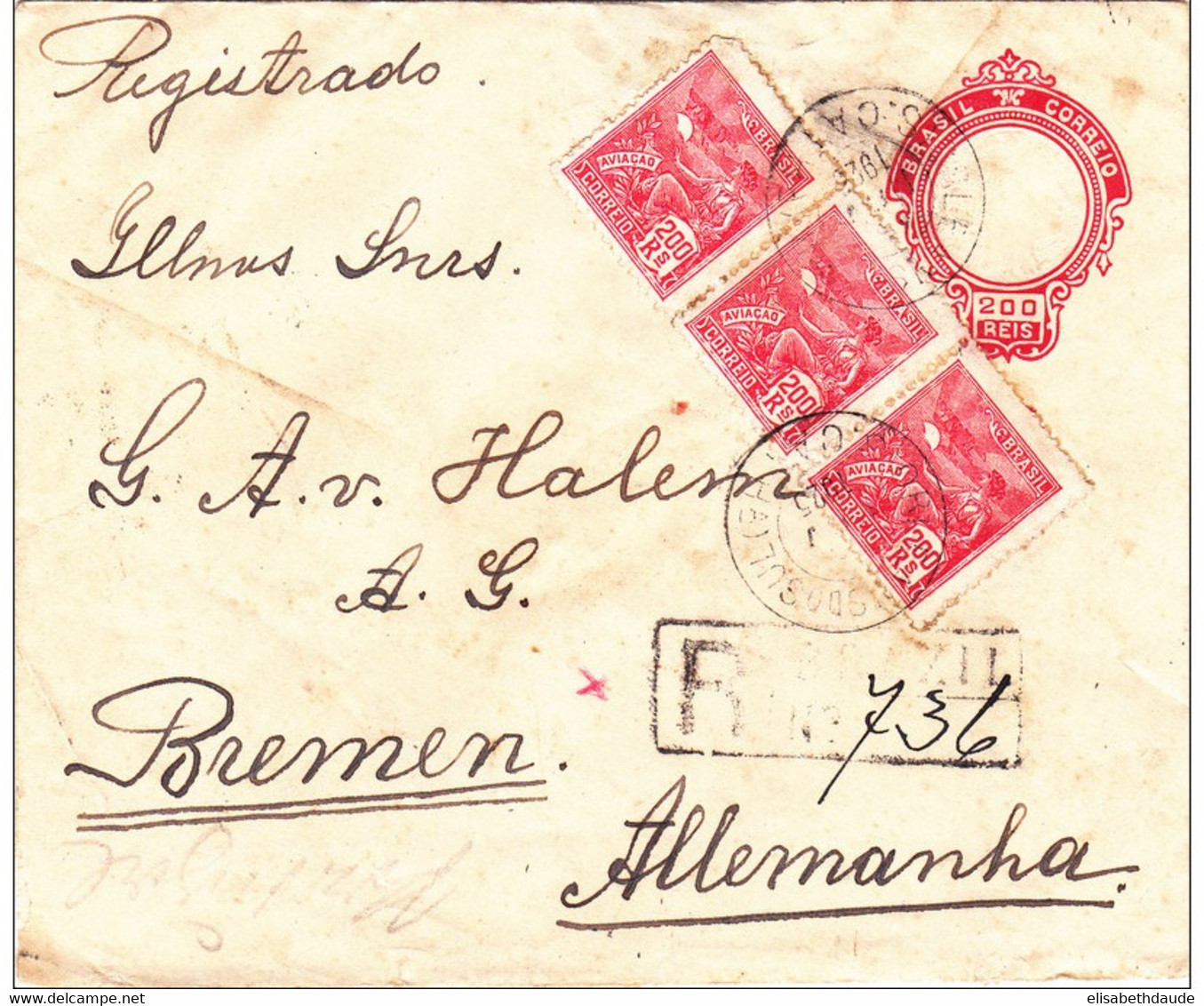 BRASIL - 1925 - ENVELOPPE ENTIER POSTAL RECOMMANDEE De ORLEANS DO SUL Pour BREMEN (GERMANY) - Postal Stationery