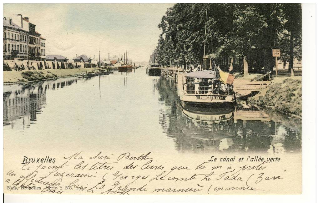 BRUXELLES -  Le  CANAL Et L'allée Verte. -  SPLANDIDE  CPA  COULEUR. -  BATEAU - PÉNICHE -  Ecriteau "LAEKEN"  à Dr - Maritime