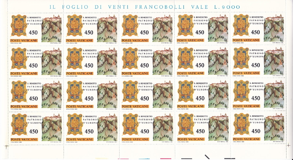 1980 S. Bernedetto, Patrono D´Europa  Sass 671-675 ** In Foglie Complete Di 20 Ex. - Neufs