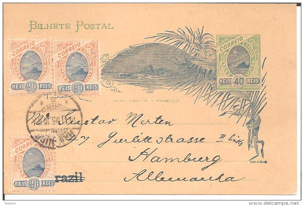 BRA146 / BRASILIEN -  Inlandkarte (Ascher 21) Mit 3  Marken Aufgewertet Fuer Verwendung Nach Deutschland 1905 - Briefe U. Dokumente