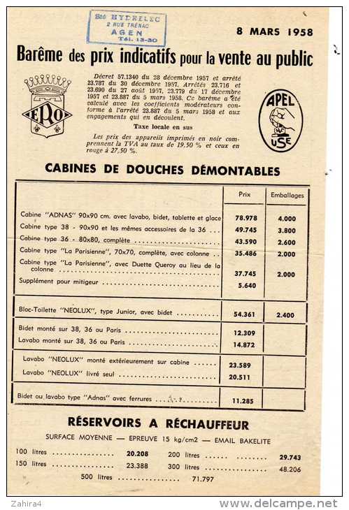 ERO - Label Apel NF Use - Brême Prix Indicatifs - Chauffe-Eau électrique -Cabine De Douche - Réservoirs - Publicités