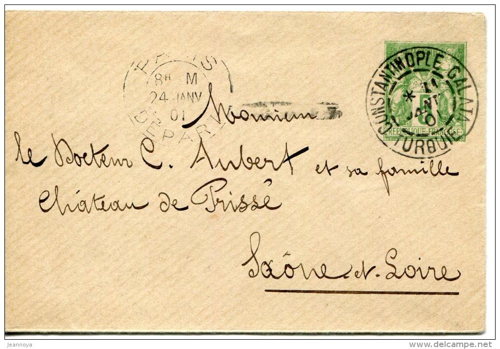 LEVANT - ENTIER POSTAL, 5c VERT, OBL. CONSTANTINOPLE GALATA LE 11/1/1901, POUR SAONE & LOIRE - SUP - Cartas & Documentos