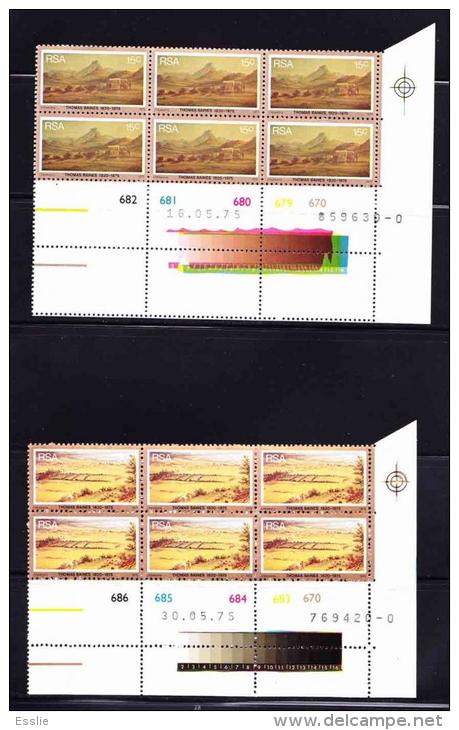 South Africa - 1975 - Thomas Baines Landscape Paintings - Complete Set Control Blocks PLUS Miniature Sheets CTO And Mint - Ongebruikt