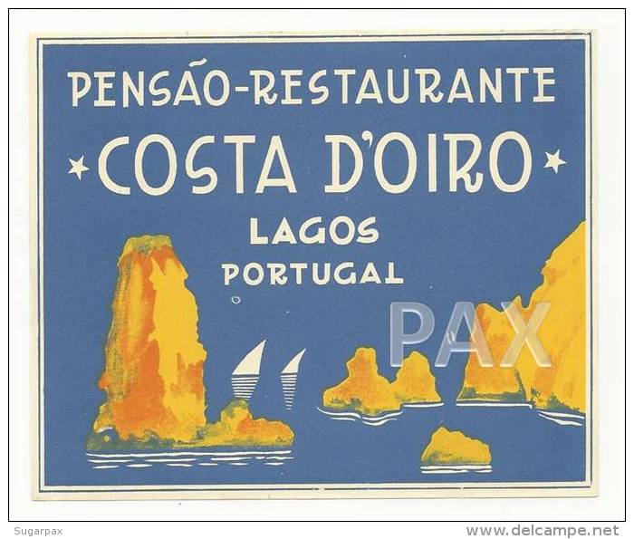 LAGOS &#9830; PENSÃO RESTAURANTE COSTA D'OIRO &#9830; PORTUGAL &#9830; VINTAGE LUGGAGE LABEL &#9830; 2 SCANS - Etiquettes D'hotels