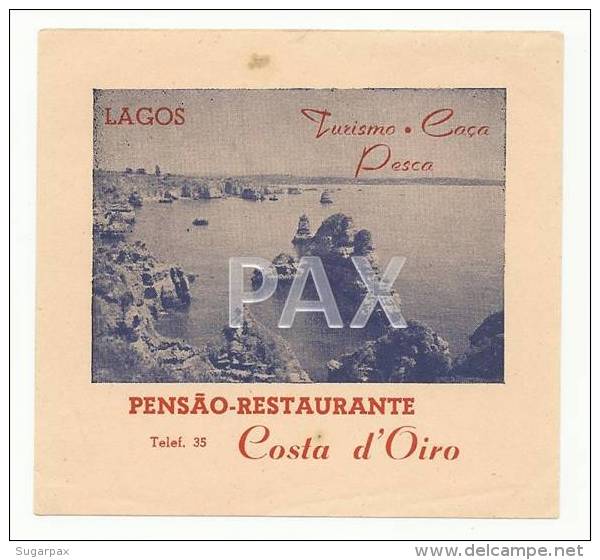 LAGOS &#9830; PENSÃO RESTAURANTE COSTA D´OIRO &#9830; PORTUGAL &#9830; VINTAGE LUGGAGE LABEL &#9830; 2 SCANS - Adesivi Di Alberghi