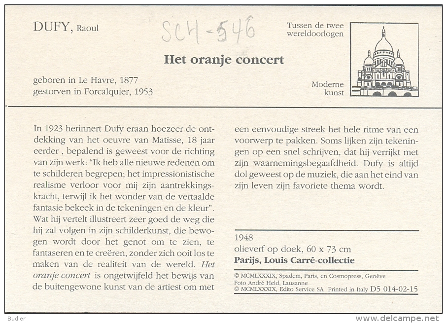 Raoul DUFY : ## Het Oranje Concert ## : Kunstkaart Met Beschrijving Op De Keerzijde. - Pintura & Cuadros