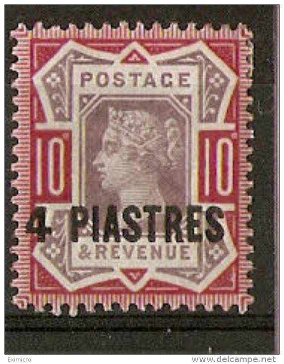 BRITISH LEVANT 1896 4pi On 10d DULL PURPLE AND CARMINE SG 6 LIGHTLY MOUNTED MINT Cat £45 - British Levant