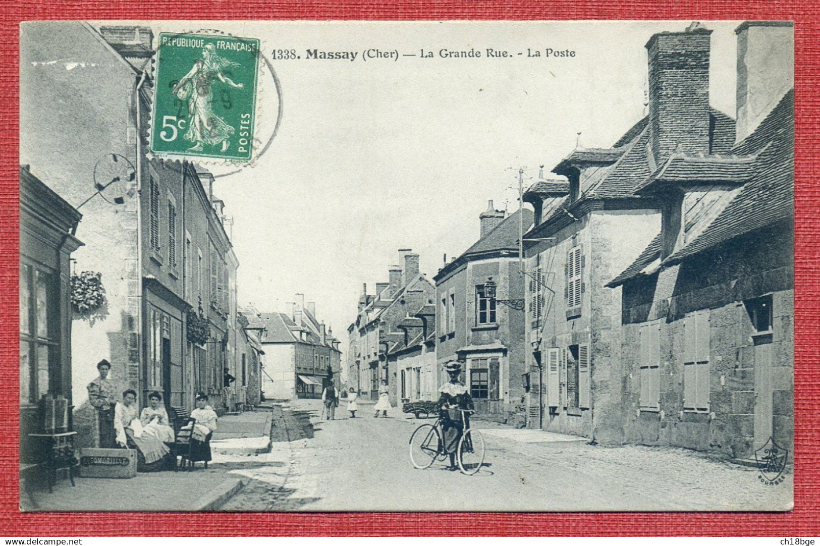 CPA : 18 - Cher : Massay : La Grande Rue : Animation , Magasins , Maisons ... - Massay