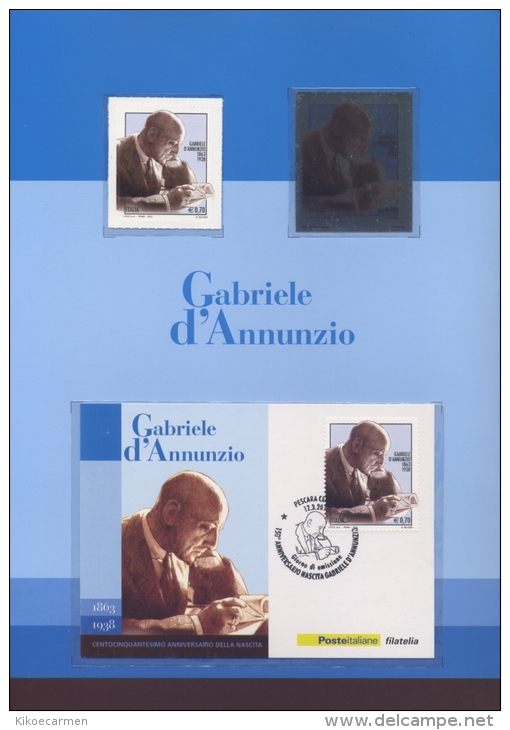 Prezzo Facciale 18 Euro! ITALIA 2013 FOLDER Gabriele D'ANNUNZIO , 150° ANNIVERSARIO DELLA NASCITA Literature Art Writer - Pochettes