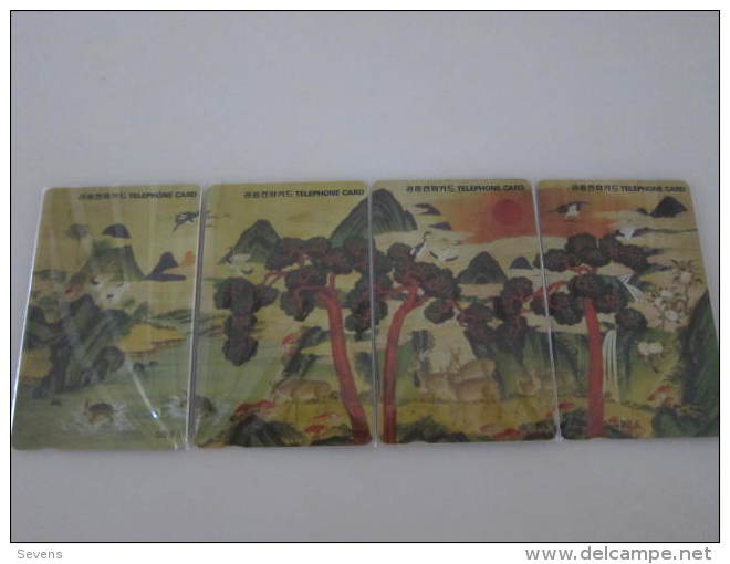 Korea Autelca Magnetic Phonecard,puzzle Set Of 4,longlife Things Like Turtles,crane,deer,used - Puzzle