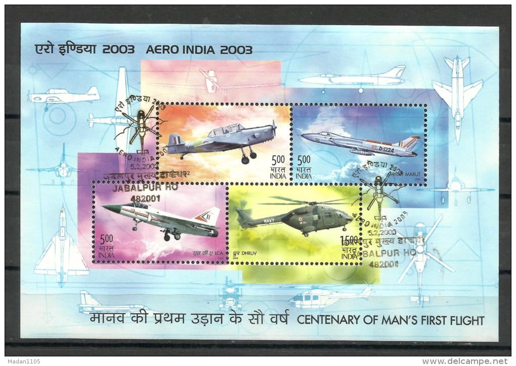 INDIA, 2003, Aero India 2003 Miniature Sheet, FIRST DAY CANCELLED, Aero India, Aircraft - Usati