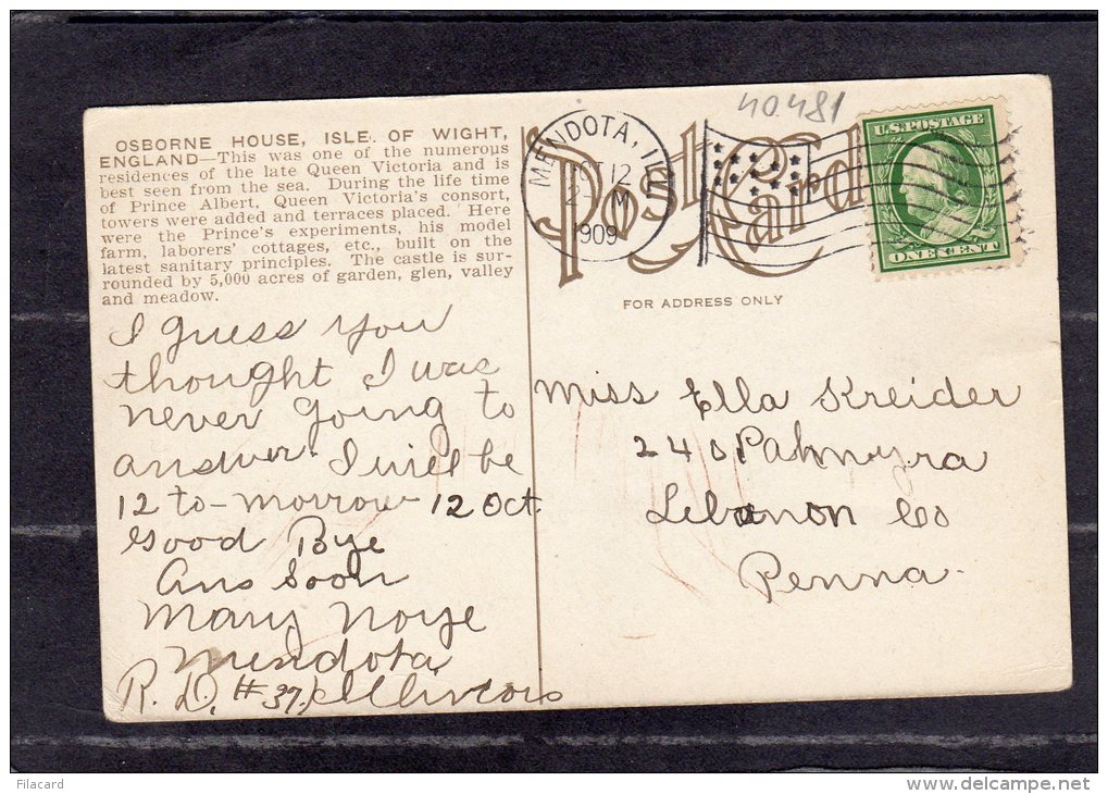 40481     Regno  Unito,   Osborne  House  -  Isle  Of  Wight -  England,  VG  1909 - Altri & Non Classificati