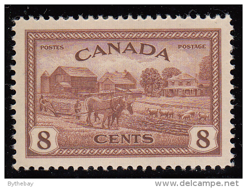 Canada MNH Scott #268 8c Eastern Farm Scene Farmer Plowing With A Team Of Horses - 1946 Peace Issue - Unused Stamps