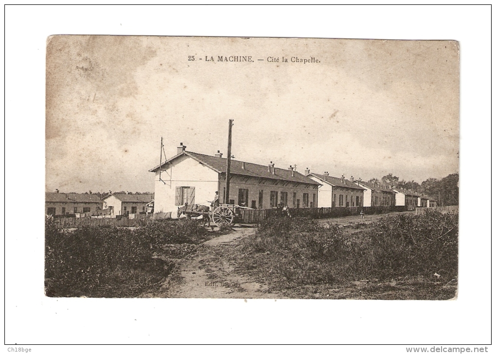 CPA : 58 - Nièvre : La Machine : Cité La Chapelle : Maisons , Attelage ... - La Machine