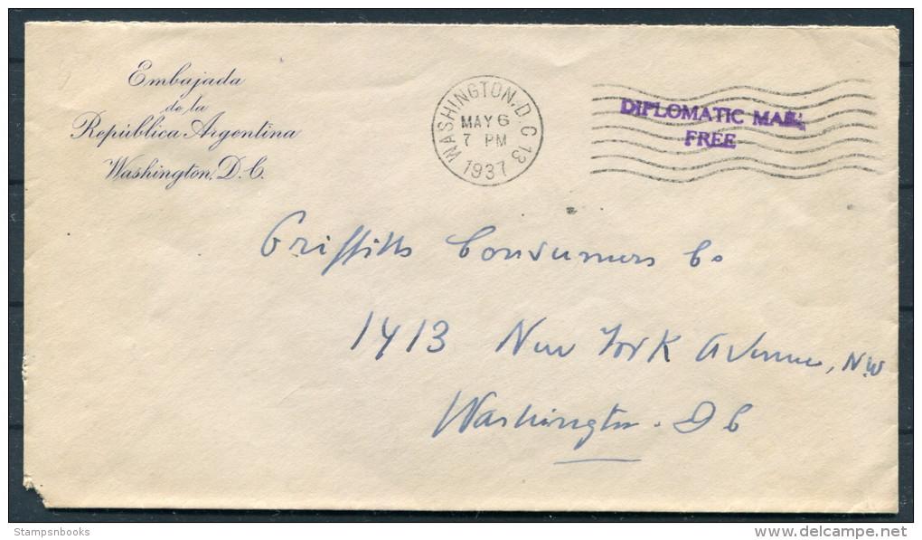 1937 USA Washington Argentina Embassy Diplomatic Mail Cover - Storia Postale