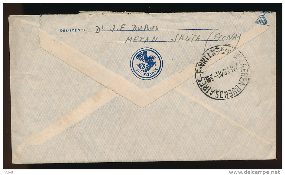 Enveloppe (1940) ARGENTINA - FRANCIA, Via Aerea - Air France, Air Mail, Por Avion, Metan-Caudiran (Gironde) Buenos Aires - Storia Postale