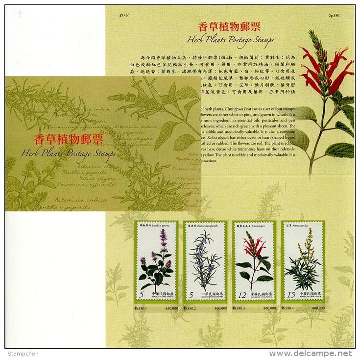 Folder Taiwan 2013 Herb Plants Stamps Plant Flower Flora Edible Vegetable Medicine - Unused Stamps