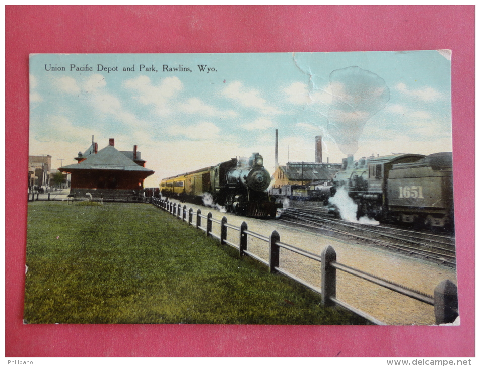 Train Depot--Rawlins,WY--Union Pacific Depot--cancel 1910--PJ118 - Autres & Non Classés