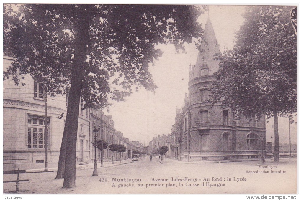 03 MONTLUCON, Avenue Jules Ferry, Le Lycée Et La Caisse D'épargne - Montlucon