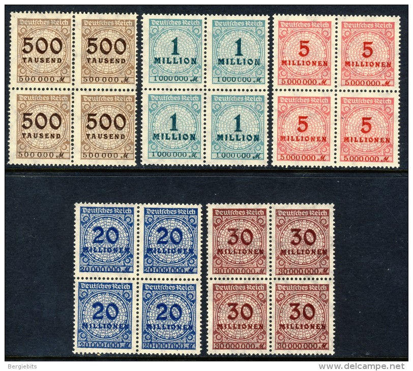 1923 Germany 5 Blocks Of 4 All MNH Inflation Stamps - Unused Stamps