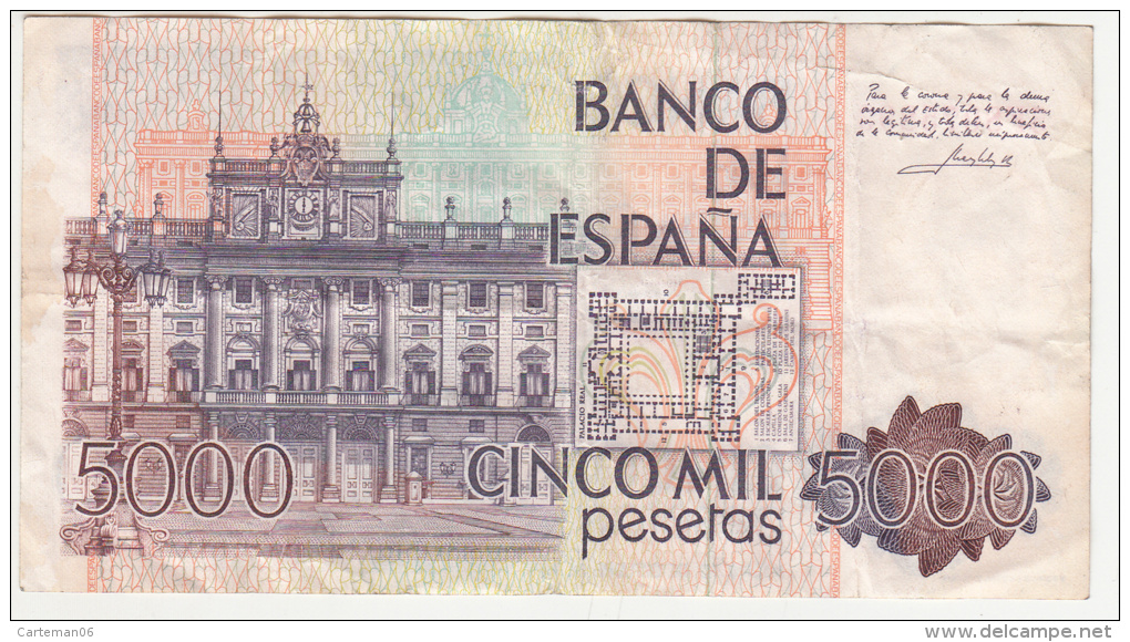 Billet - Espagne - 5000 Pesetas - 1979 N° 5F8075893 - [ 4] 1975-… : Juan Carlos I