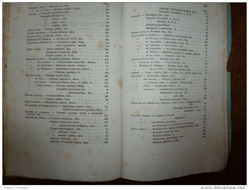 1861 Les INSECTES NUISIBLES arbres fruitiers et plantes par Ch. Goureau Sté Entomologique France (dédicace de l'auteur)