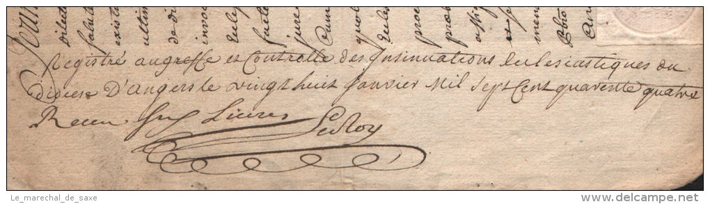 Jean VI De Vaugirault, évêque D’Angers P.S. 1744 Anjou Règne De Louis XV Autographe En Latin - Historische Documenten