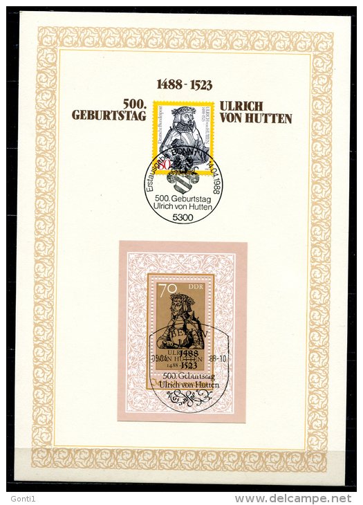 DDR/BRD 1988 Gedenkblatt "500.Geburtstag Von Ulrich Von Hutten "mit Mi. Nr.1364 Und Block 93 " 1 Big Letter Karte - 1. Tag - FDC (Ersttagblätter)